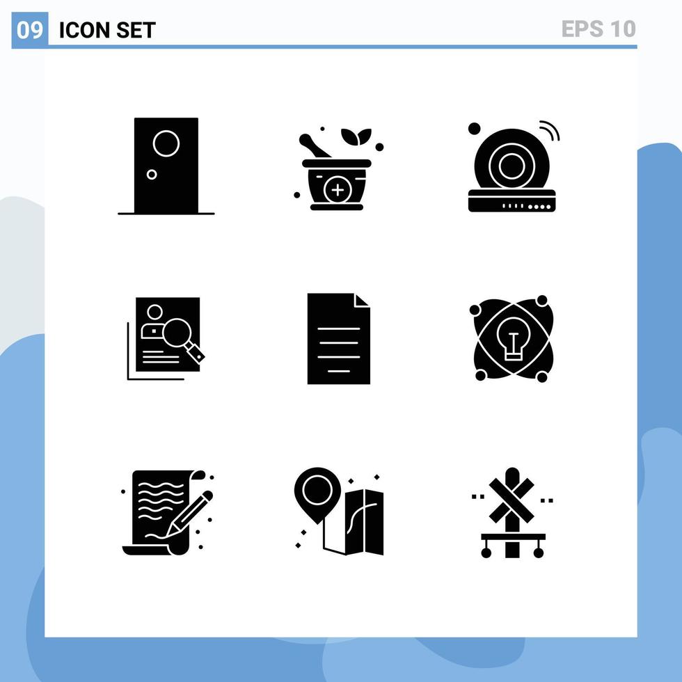 Pack of 9 Modern Solid Glyphs Signs and Symbols for Web Print Media such as resources hunting cd human employee Editable Vector Design Elements