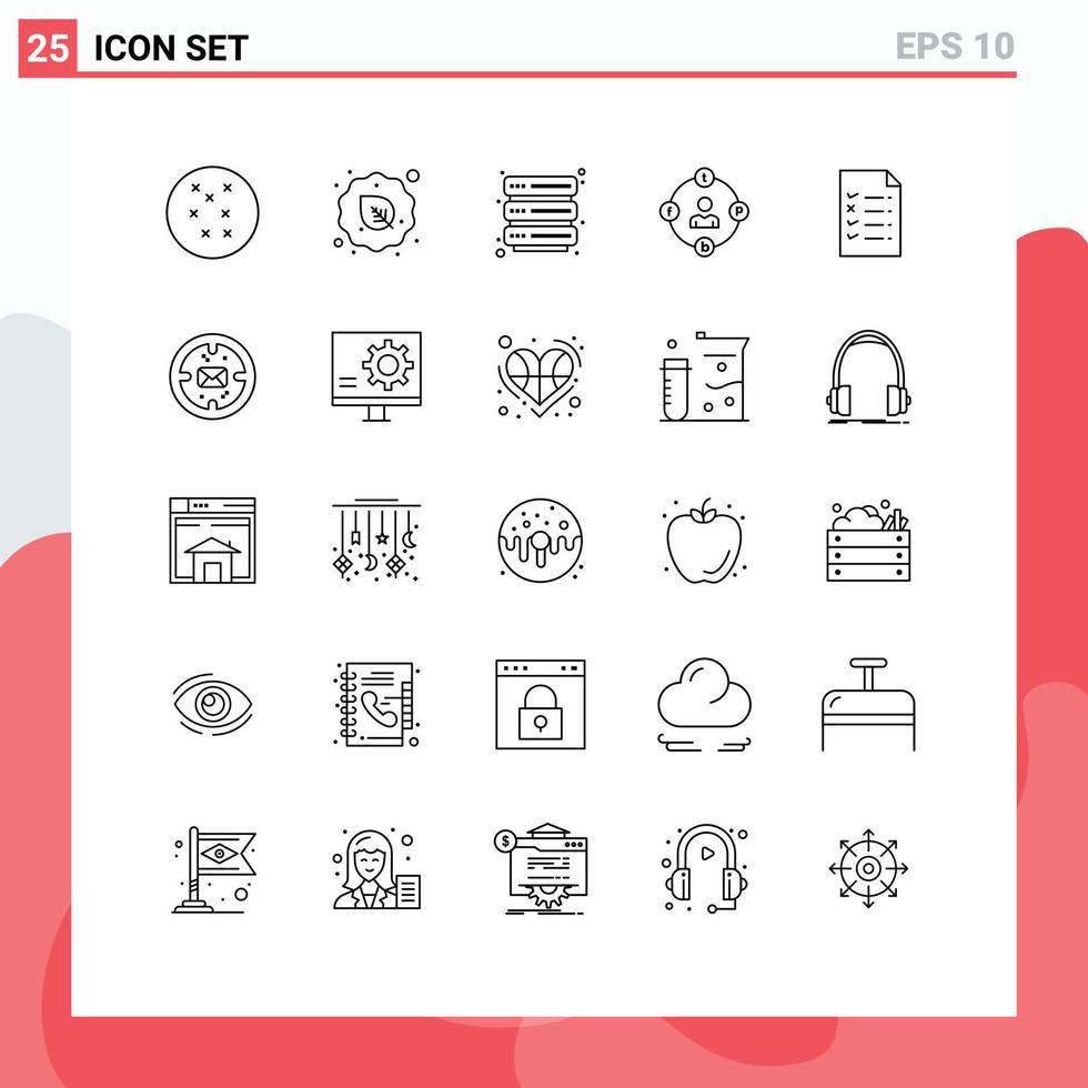 Editable Vector Line Pack of 25 Simple Lines of business file security document media Editable Vector Design Elements