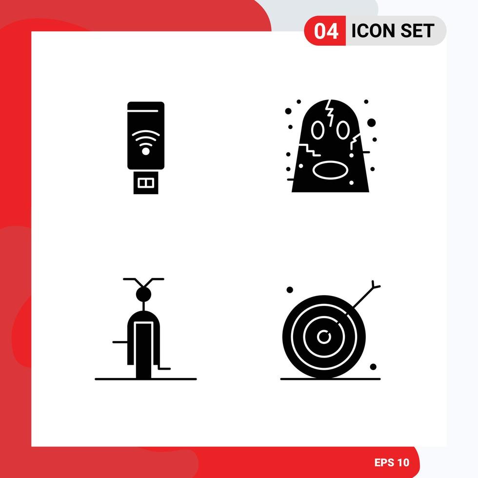 Pictogram Set of 4 Simple Solid Glyphs of usb filled signal halloween transportation Editable Vector Design Elements