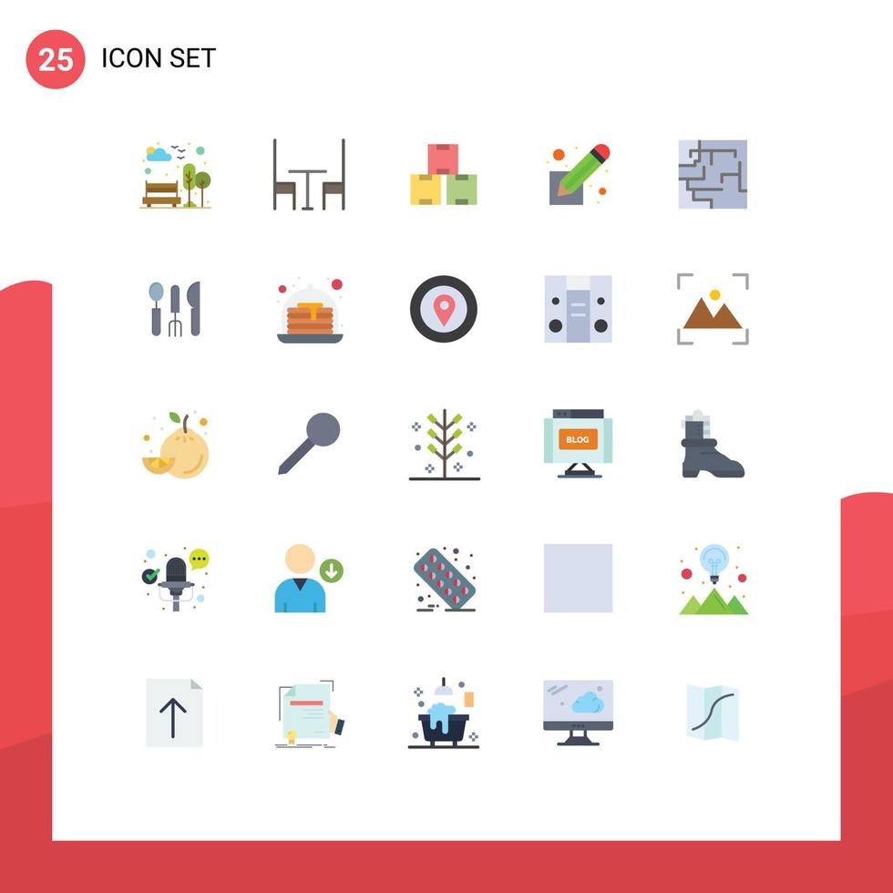 Set of 25 Commercial Flat Colors pack for maze labyrinth industry stock script screenplay Editable Vector Design Elements