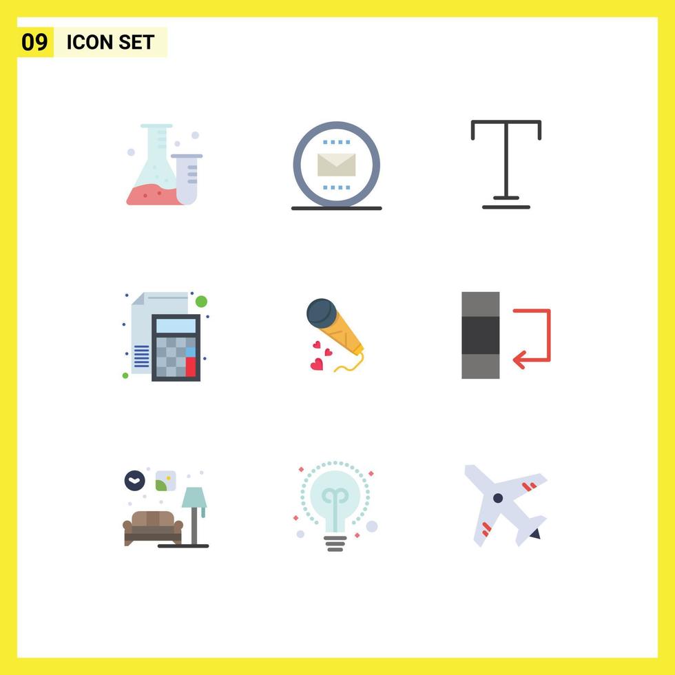 Editable Vector Line Pack of 9 Simple Flat Colors of mic math mail file accounting Editable Vector Design Elements