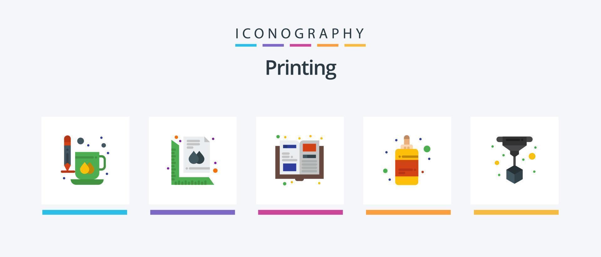Printing Flat 5 Icon Pack Including d print. ink. print. color. magazine. Creative Icons Design vector