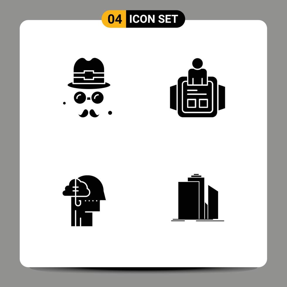 Mobile Interface Solid Glyph Set of 4 Pictograms of avatar addiction fathers time habit Editable Vector Design Elements