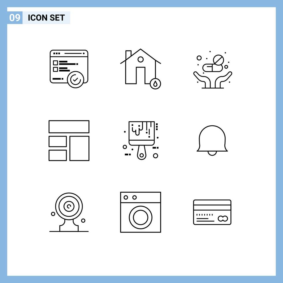 Modern Set of 9 Outlines and symbols such as brush image house frame care Editable Vector Design Elements