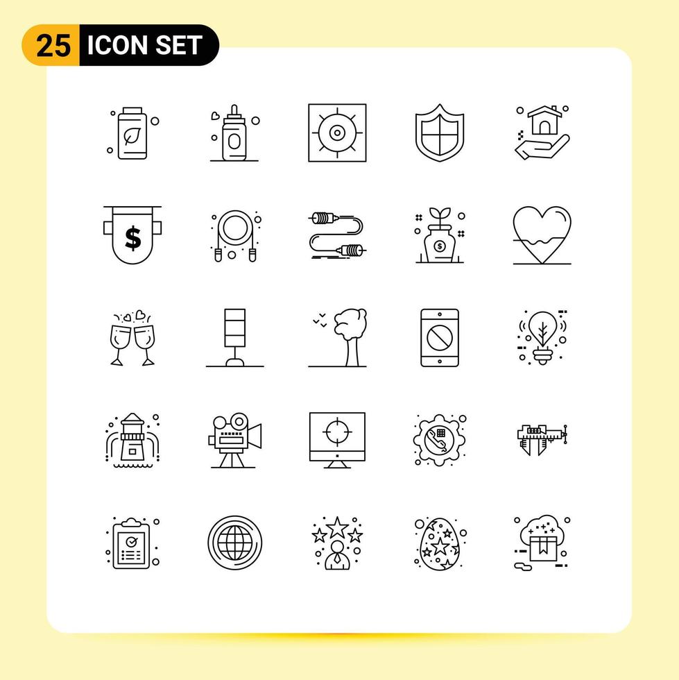 25 Universal Line Signs Symbols of bank real estate gears home security Editable Vector Design Elements