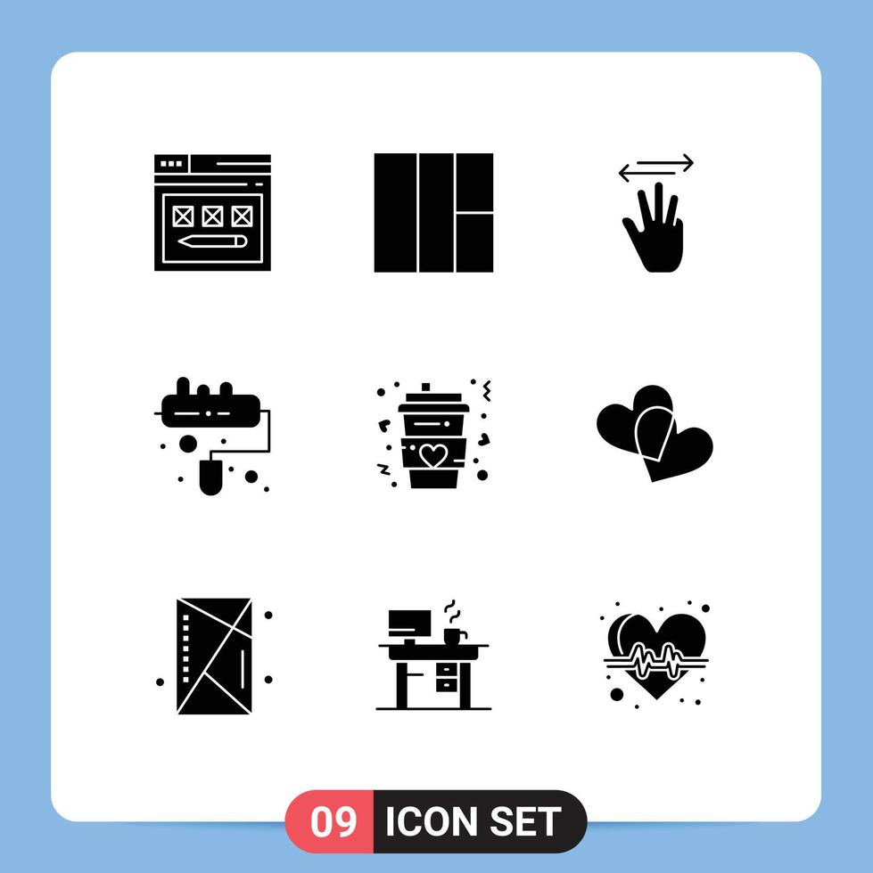 conjunto de 9 iconos de interfaz de usuario modernos símbolos signos para beber café mano cursor rodillo cepillo elementos de diseño vectorial editables vector