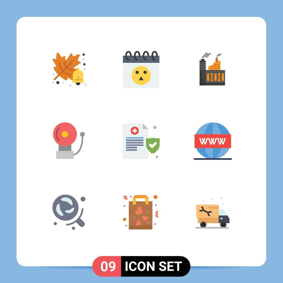 Universal Icon Symbols Group of 9 Modern Flat Colors of engine insurance construction health bell Editable Vector Design Elements