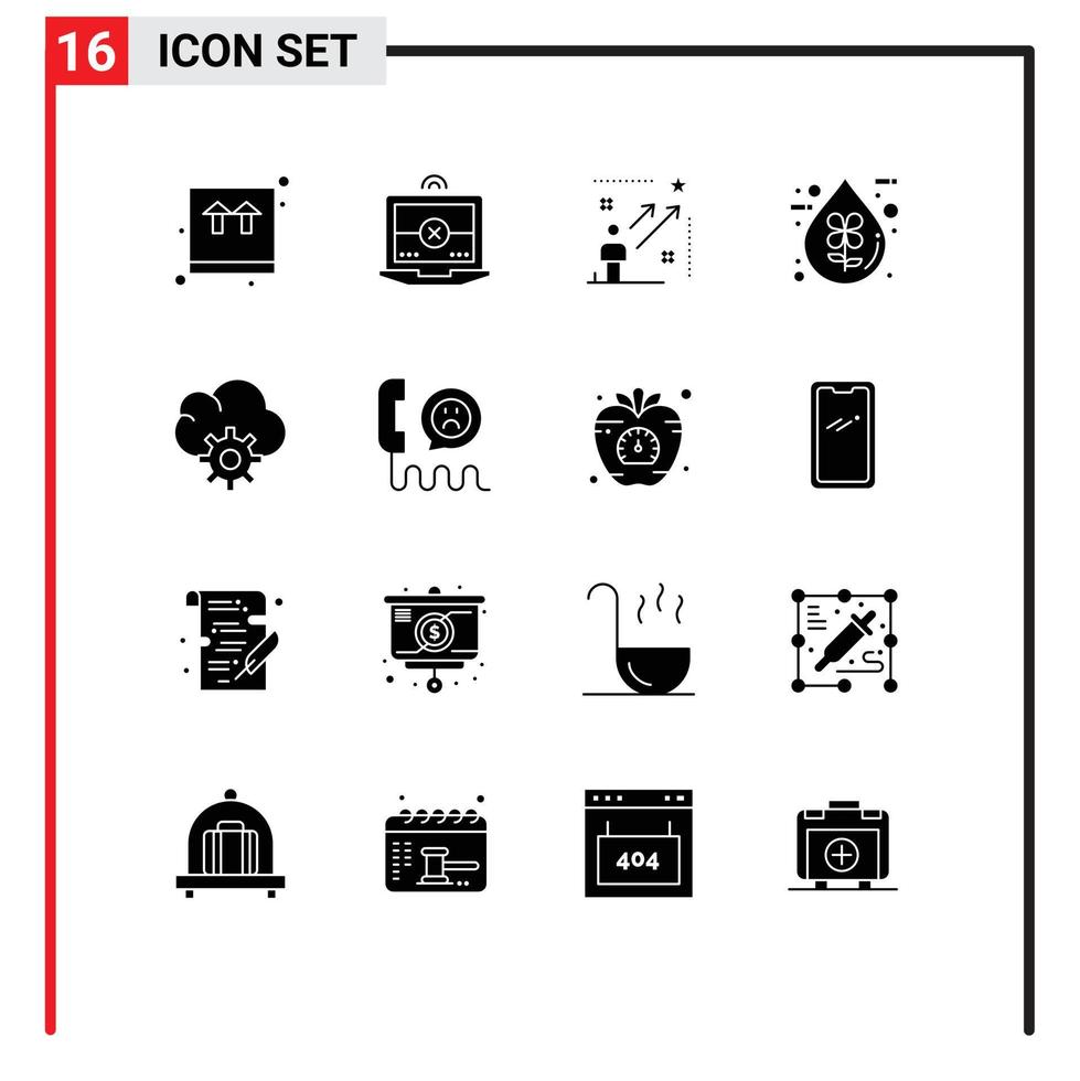 Modern Set of 16 Solid Glyphs and symbols such as cloud ecofriendly top eco bio Editable Vector Design Elements