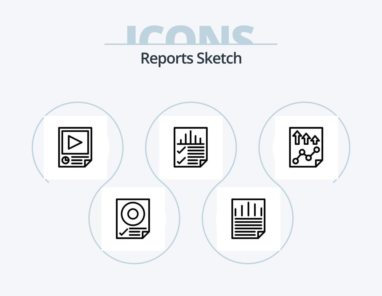 informes sketch line icon pack 5 diseño de iconos. papel. datos. informe. informe. documento vector