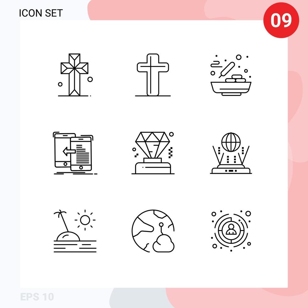 Universal Icon Symbols Group of 9 Modern Outlines of business management bowl mobile data Editable Vector Design Elements