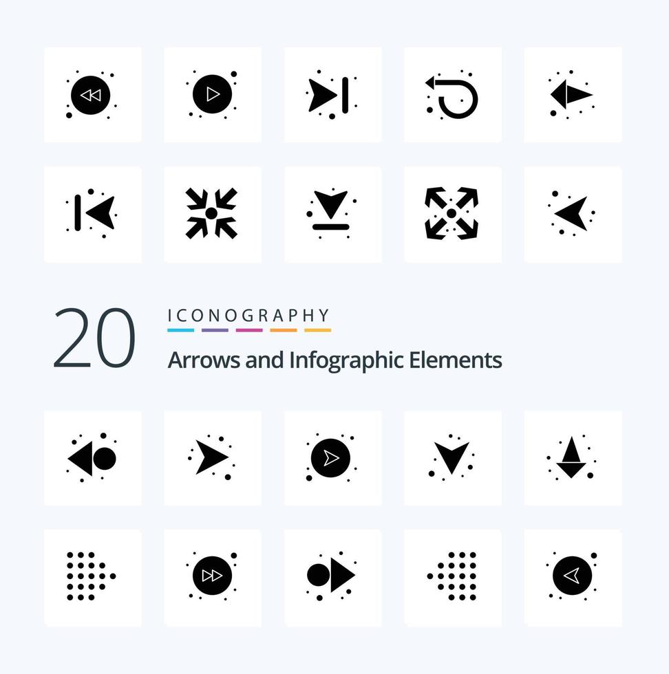 20 Arrow Solid Glyph icon Pack like left right down forward dotted vector