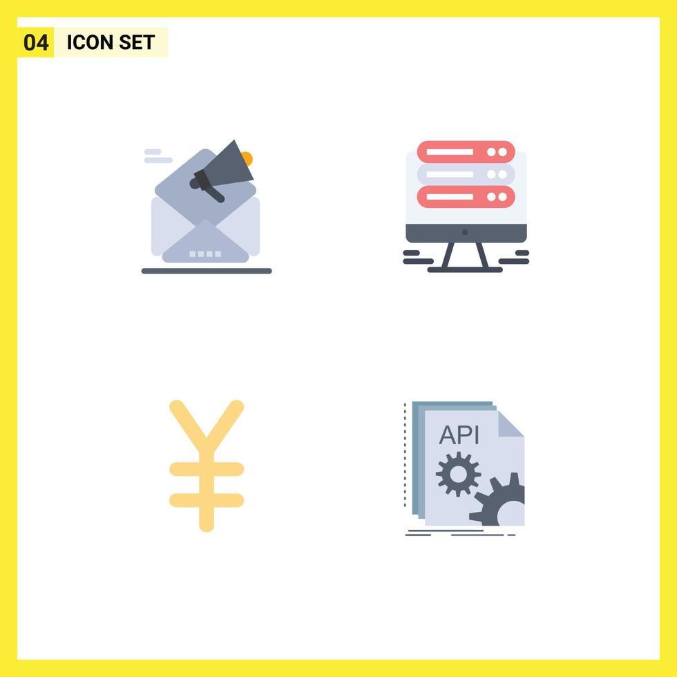 User Interface Pack of 4 Basic Flat Icons of advertising currency marketing server yen Editable Vector Design Elements