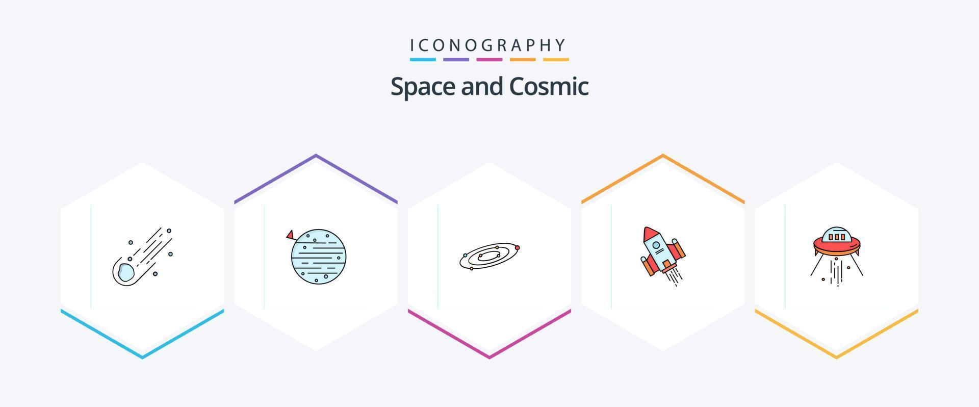 Space 25 FilledLine icon pack including space. system. space. planets. galaxy vector