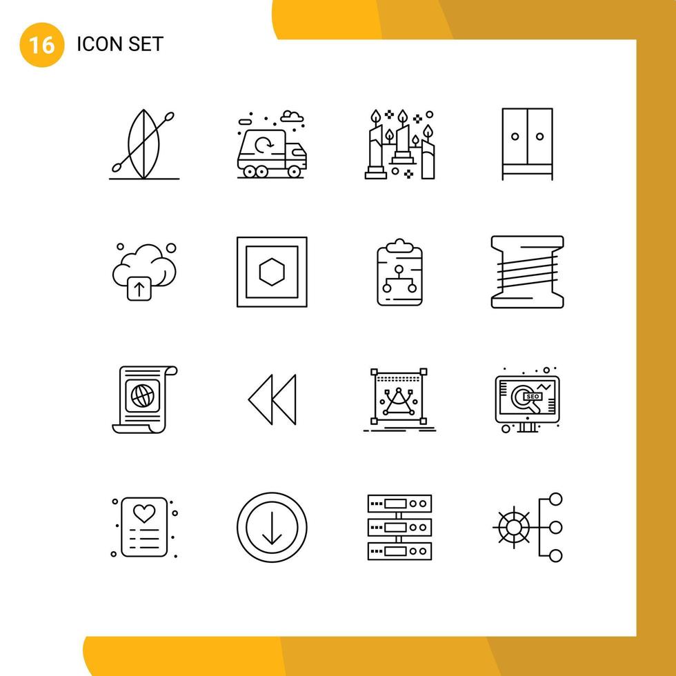 Modern Set of 16 Outlines and symbols such as upload hotel candles home closet Editable Vector Design Elements