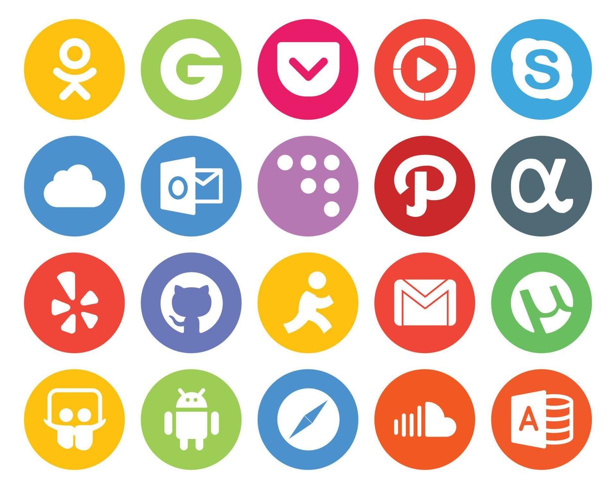 20 Social Media Icon Pack Including mail gmail outlook aim yelp vector