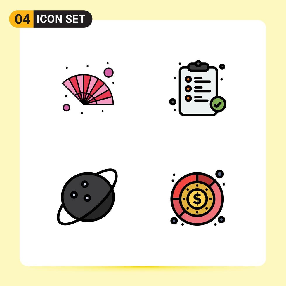 Modern Set of 4 Filledline Flat Colors and symbols such as fan saturn wind pharmacy budget Editable Vector Design Elements