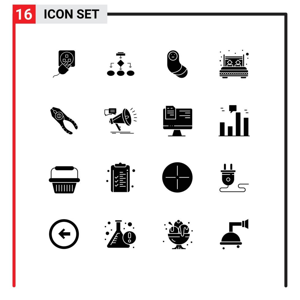 16 Creative Icons Modern Signs and Symbols of interior bed data architecture newborn baby Editable Vector Design Elements