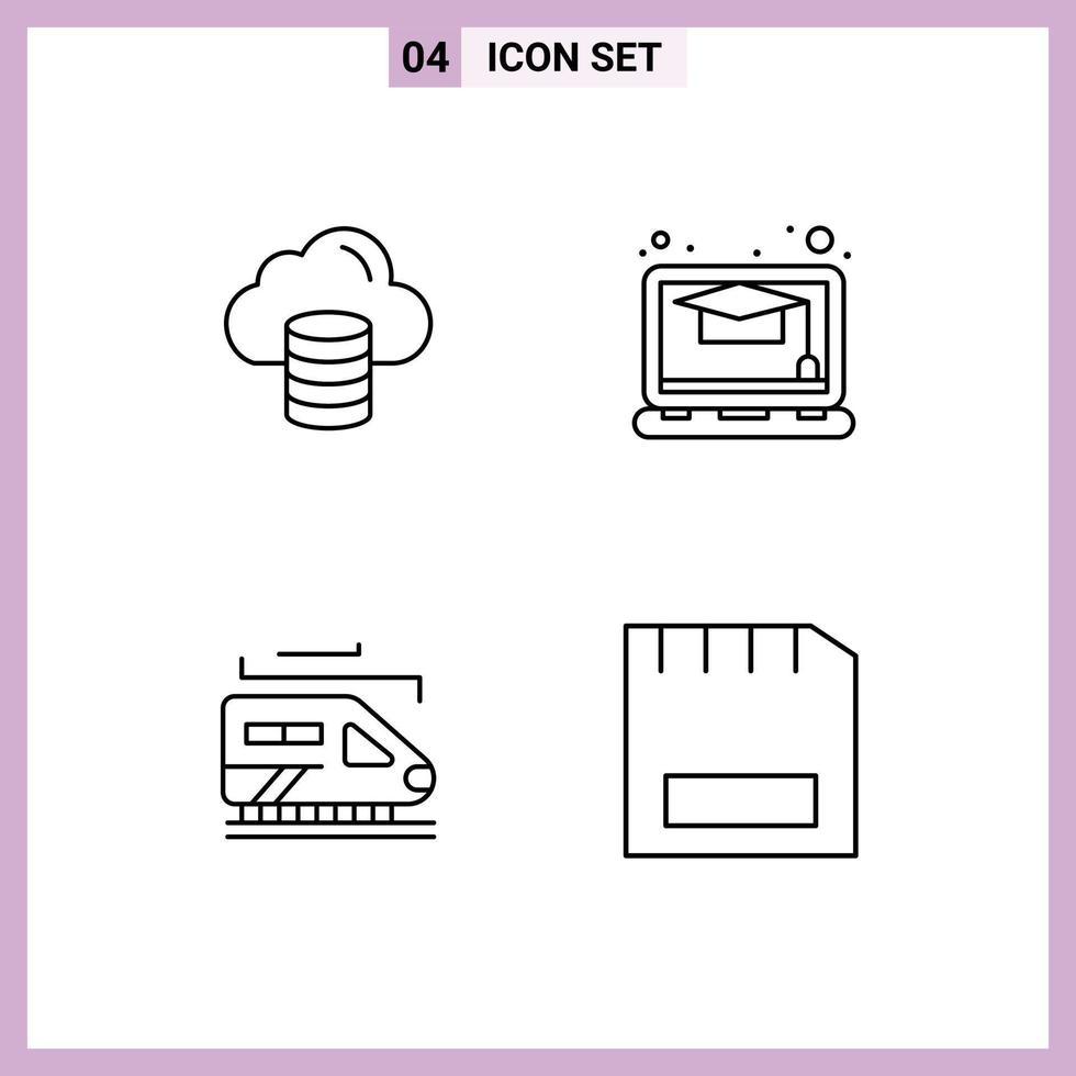 Pack of 4 Modern Filledline Flat Colors Signs and Symbols for Web Print Media such as cloud tunnel dollar study computers Editable Vector Design Elements