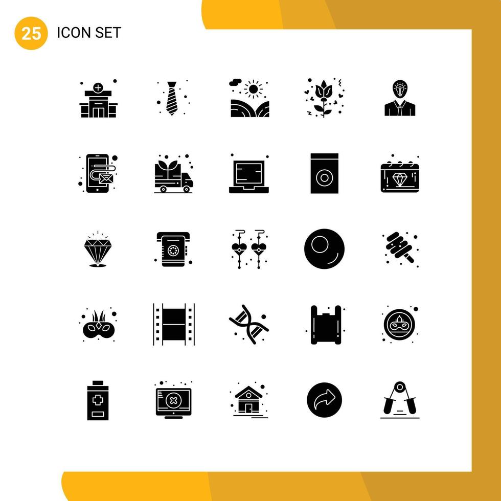 Group of 25 Solid Glyphs Signs and Symbols for success man agriculture rose flower Editable Vector Design Elements