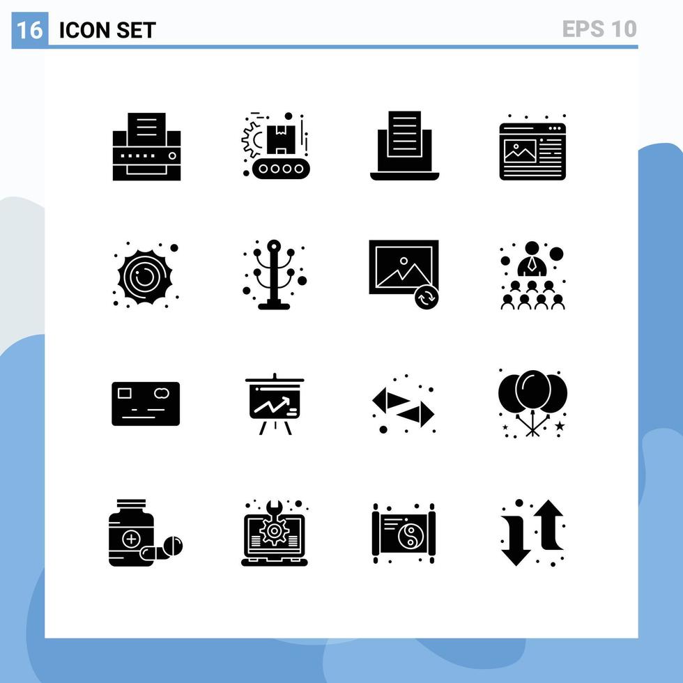 16 Universal Solid Glyph Signs Symbols of space astronomy mail sun image Editable Vector Design Elements