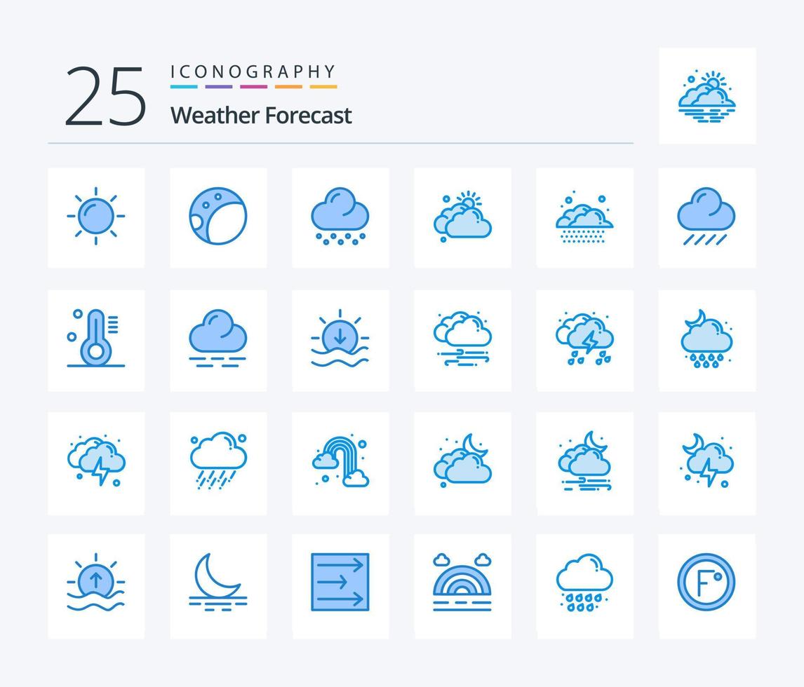 Paquete de iconos de color azul Weather 25 que incluye el clima. la temperatura. nube. clima. nube vector