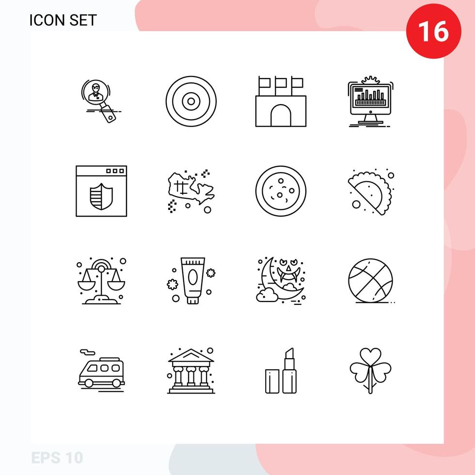Pack of 16 creative Outlines of admin stadium multimedia sports flags Editable Vector Design Elements