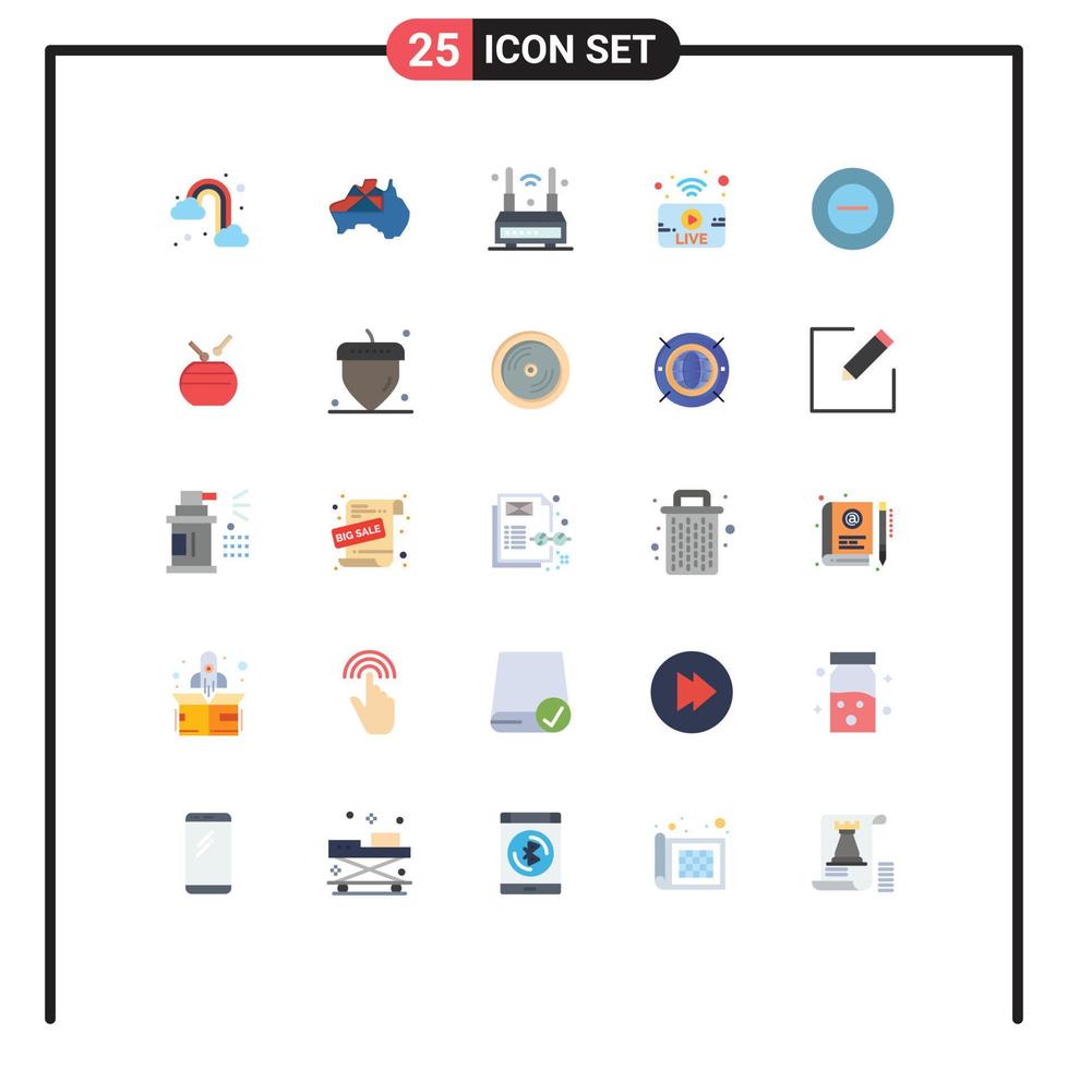 Universal Icon Symbols Group of 25 Modern Flat Colors of no live internet broadcasting wireless Editable Vector Design Elements