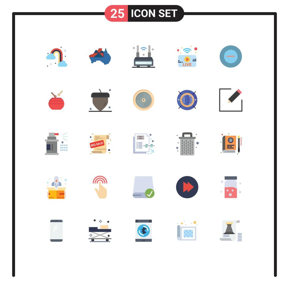 grupo de símbolos de iconos universales de 25 colores planos modernos sin elementos de diseño de vectores editables inalámbricos de transmisión por Internet en vivo
