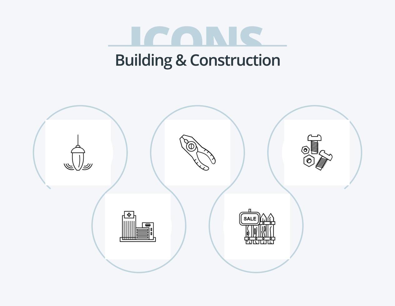 paquete de iconos de línea de construcción y construcción 5 diseño de iconos. Finanzas. palacio de justicia. oficina. banco. herramientas vector