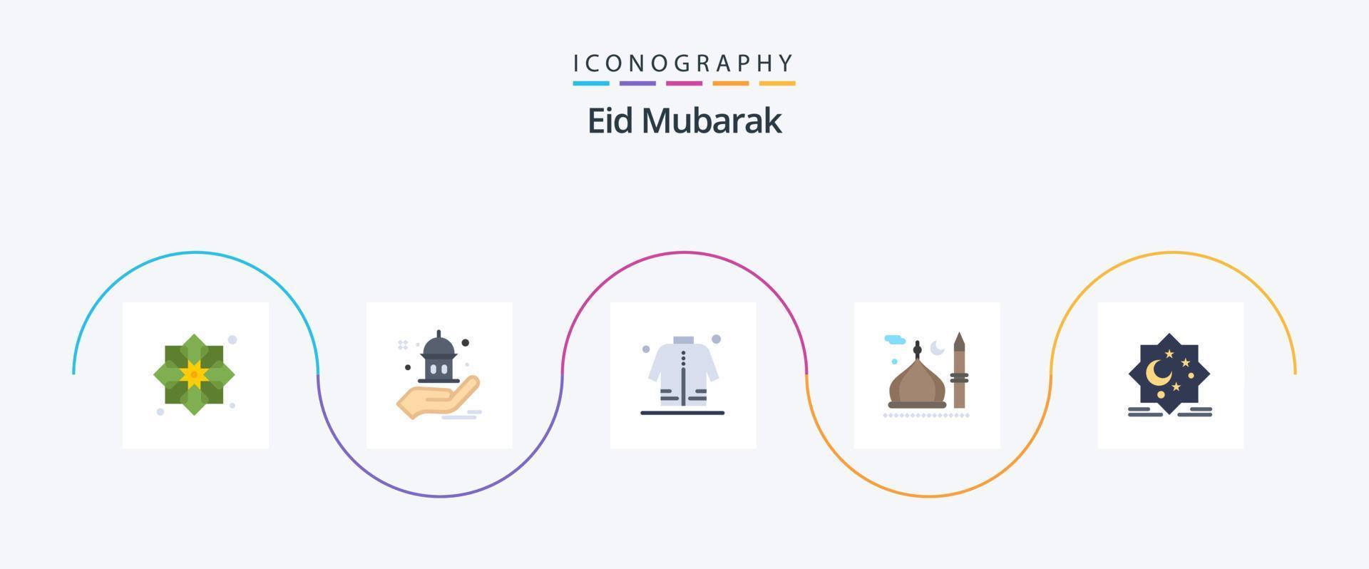 Eid Mubarak Flat 5 Icon Pack Including muslim. moon. hand. mosque. shopping vector