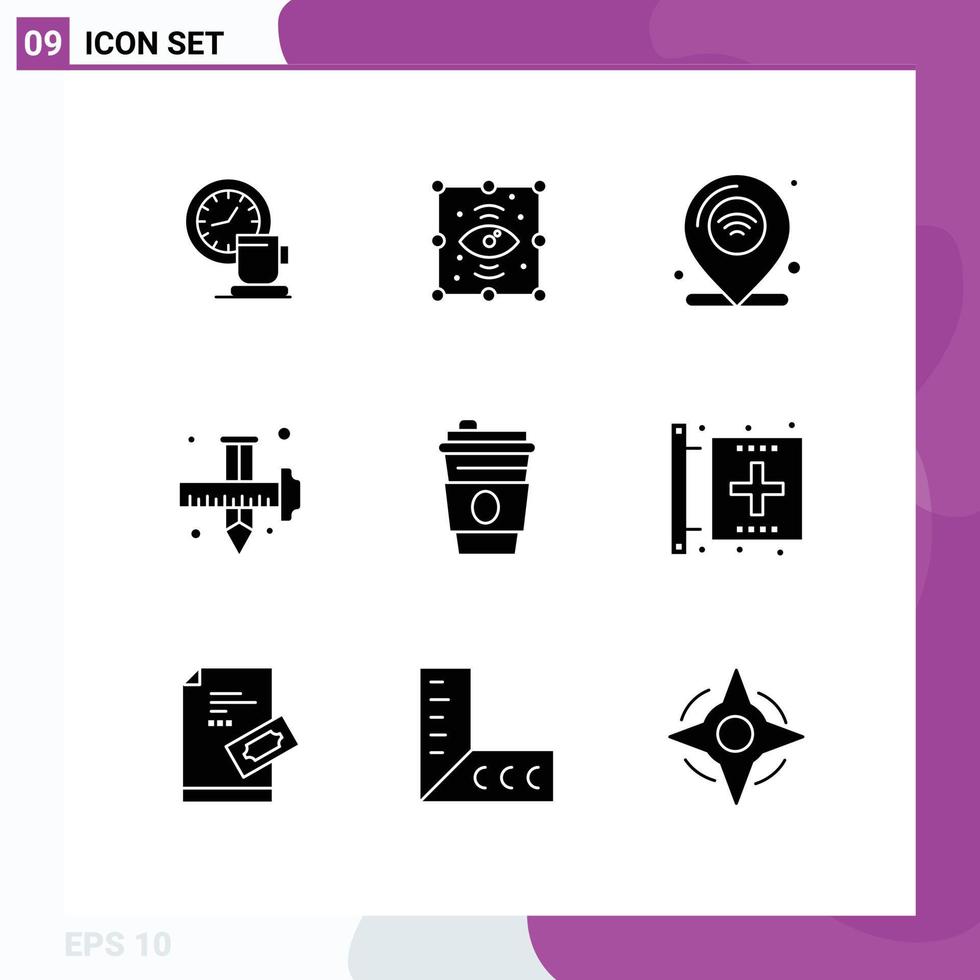 Pictogram Set of 9 Simple Solid Glyphs of drawing design view art iot Editable Vector Design Elements