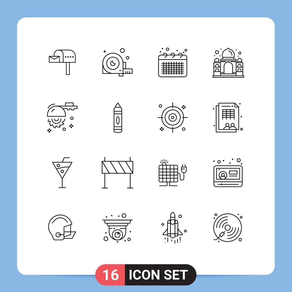 Stock Vector Icon Pack of 16 Line Signs and Symbols for india mahal tool building note Editable Vector Design Elements