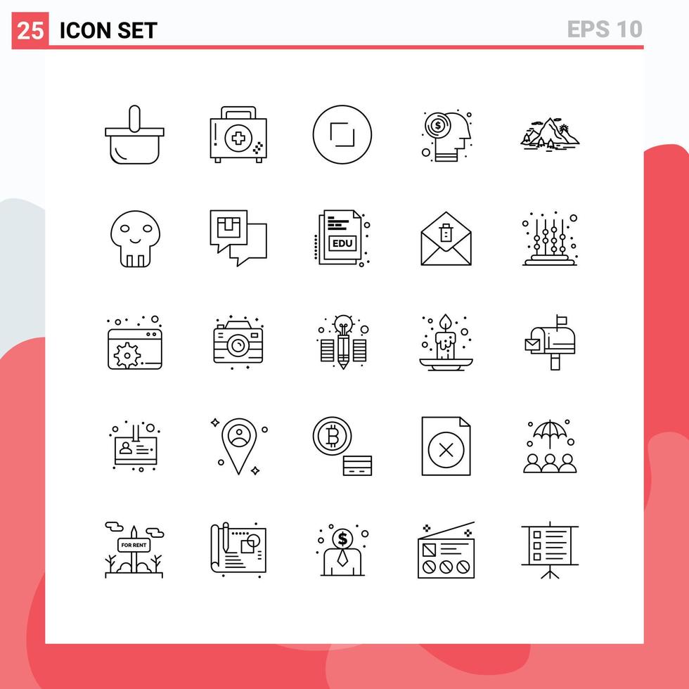 25 Universal Lines Set for Web and Mobile Applications nature dollar fitness currency zoom Editable Vector Design Elements
