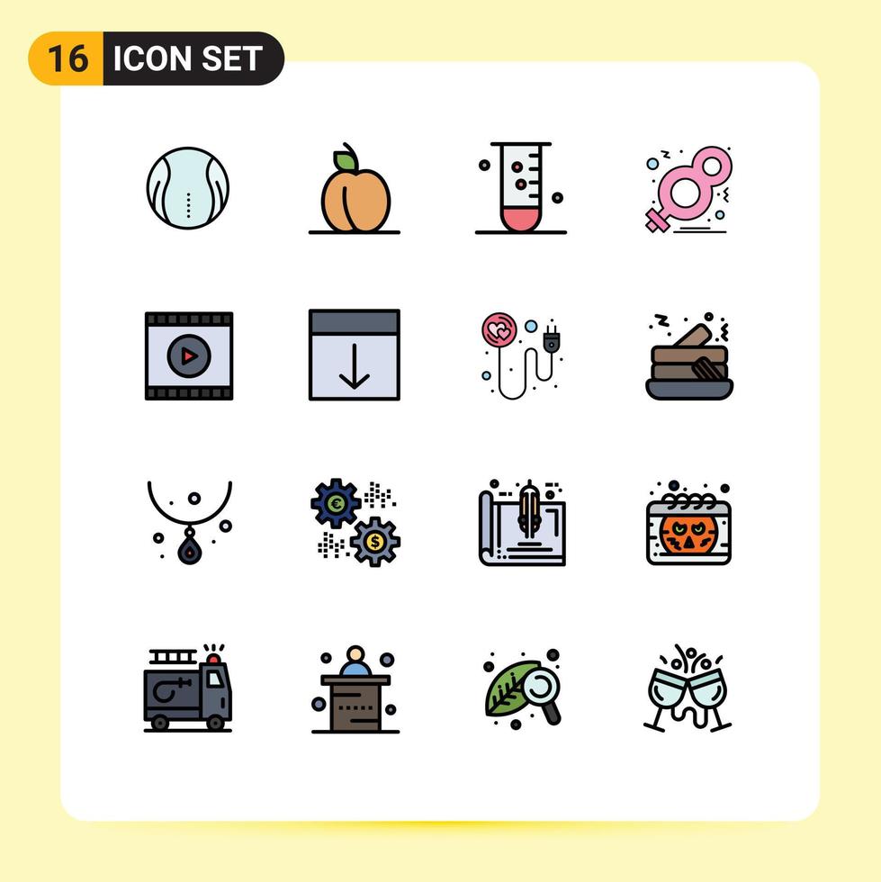 Flat Color Filled Line Pack of 16 Universal Symbols of media symbol glassware female day Editable Creative Vector Design Elements