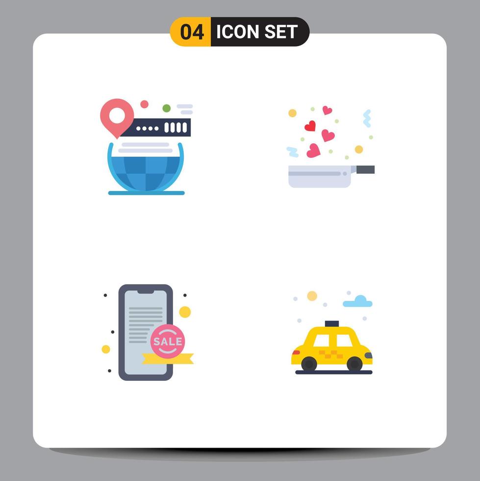 4 User Interface Flat Icon Pack of modern Signs and Symbols of map marketing globe food promotion Editable Vector Design Elements