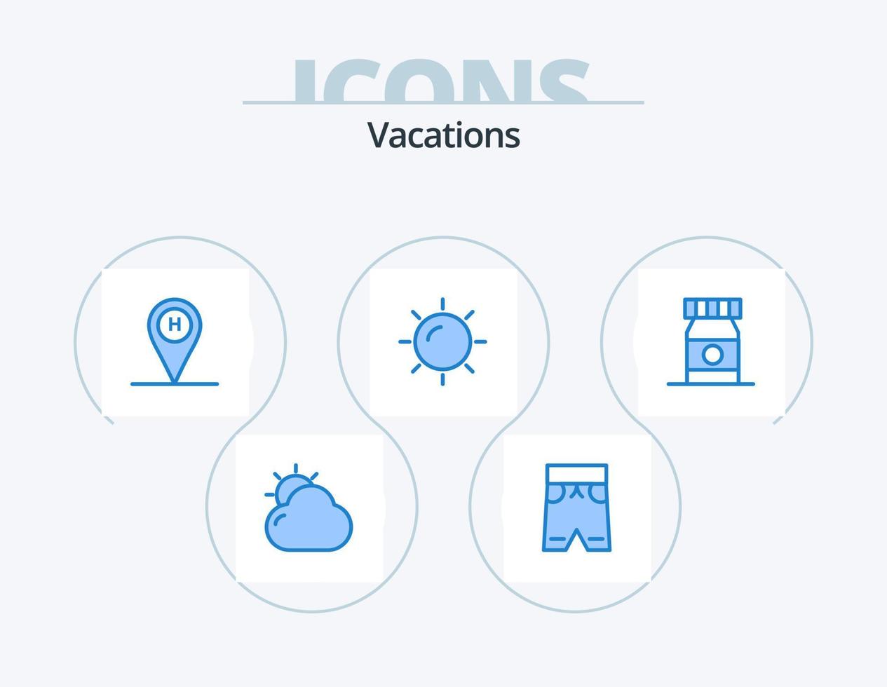 paquete de iconos azul de vacaciones 5 diseño de iconos. medicamento. playa. playa. sol. playa vector