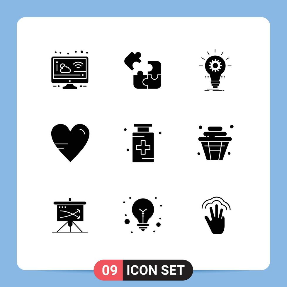 9 Solid Glyph concept for Websites Mobile and Apps education love square heart innovation Editable Vector Design Elements