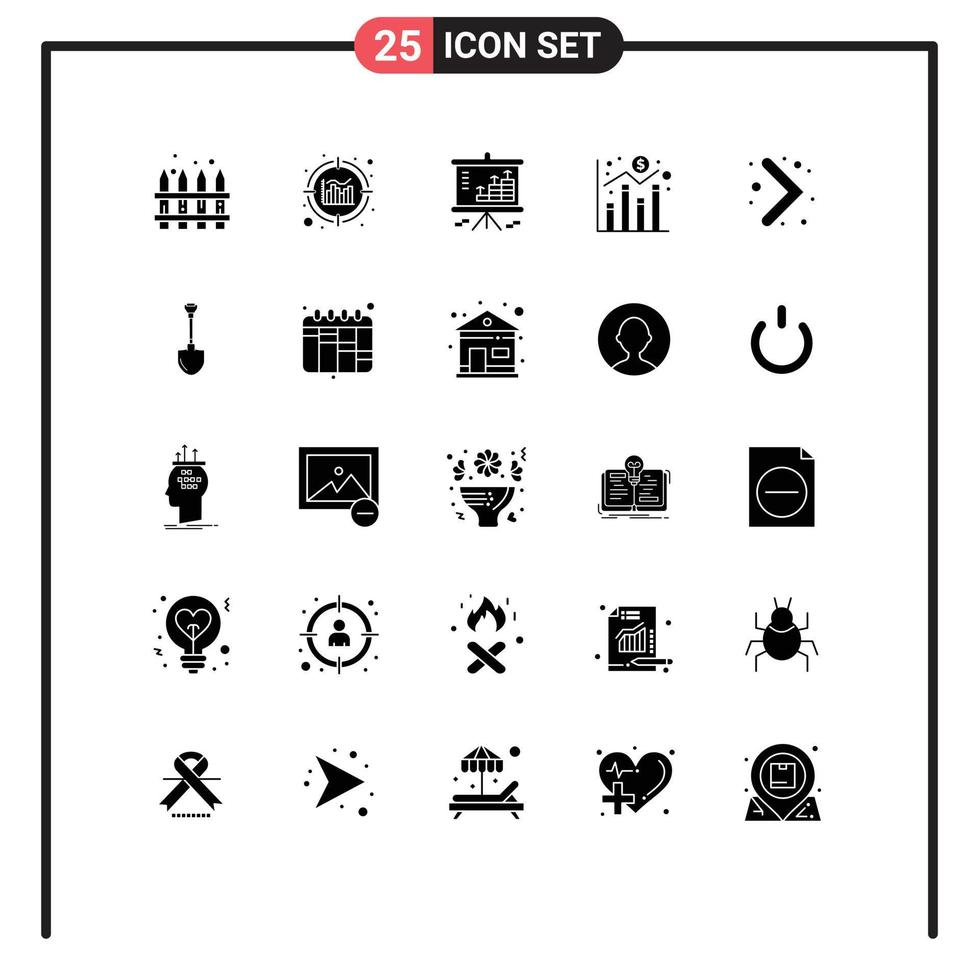 Editable Vector Line Pack of 25 Simple Solid Glyphs of navigation economy chart graph digital Editable Vector Design Elements