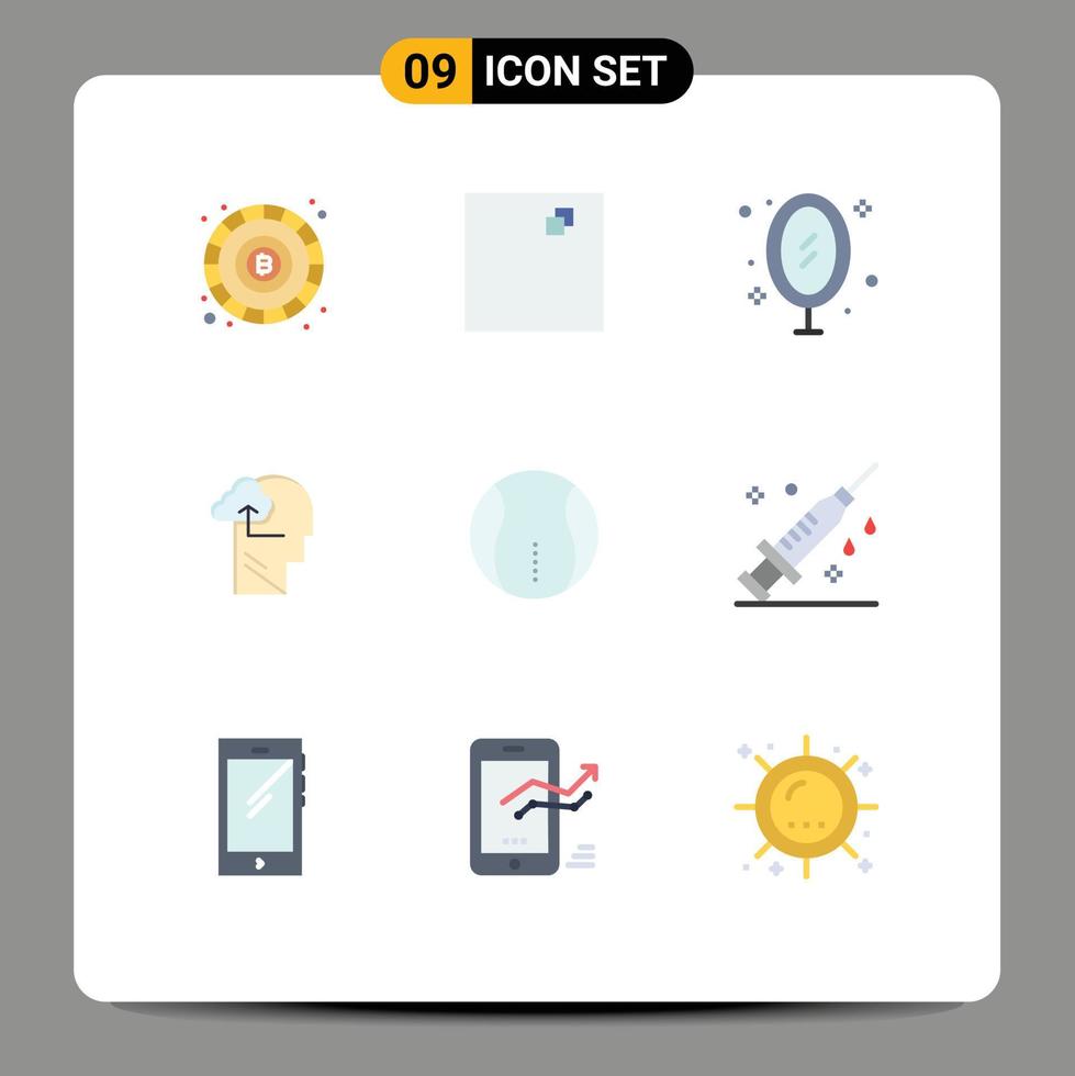 Pictogram Set of 9 Simple Flat Colors of game tennis office ball mind Editable Vector Design Elements