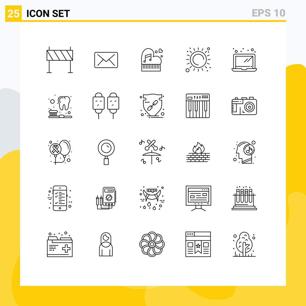 Pictogram Set of 25 Simple Lines of sunlight summer classic wedding piano Editable Vector Design Elements