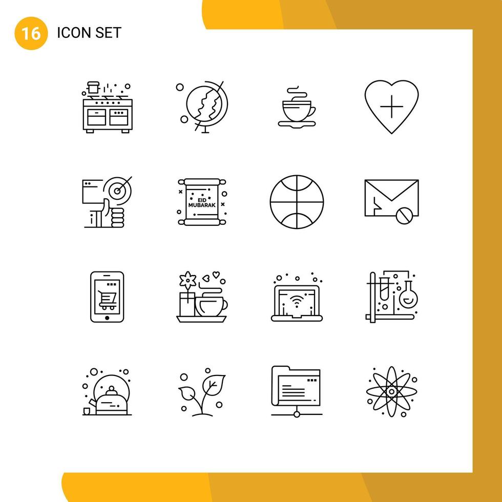 16 Universal Outlines Set for Web and Mobile Applications user target tea human heart heart Editable Vector Design Elements