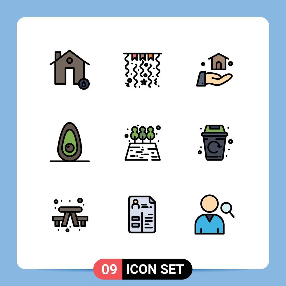 9 iconos creativos signos y símbolos modernos de la ciudad jardín edificio agricultura alimentos elementos de diseño vectorial editables vector