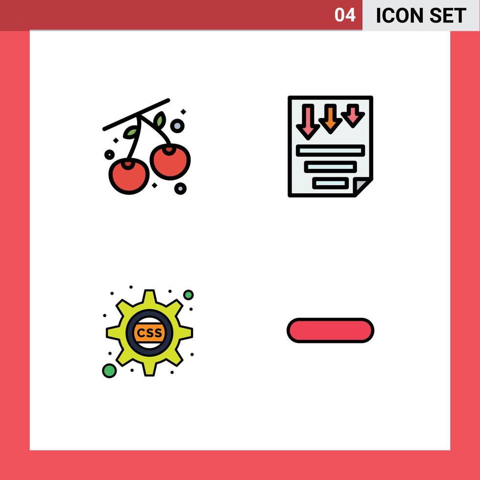 Editable Vector Line Pack of 4 Simple Filledline Flat Colors of berry cog data paper css gear Editable Vector Design Elements