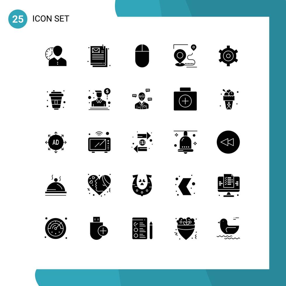 Set of 25 Vector Solid Glyphs on Grid for position target document route mouse Editable Vector Design Elements