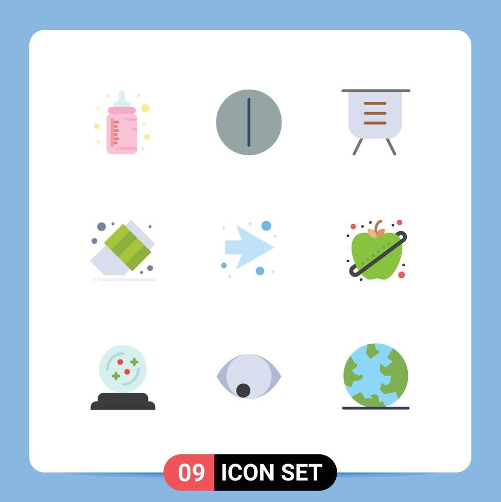 User Interface Pack of 9 Basic Flat Colors of right arrow delete erase back to school Editable Vector Design Elements