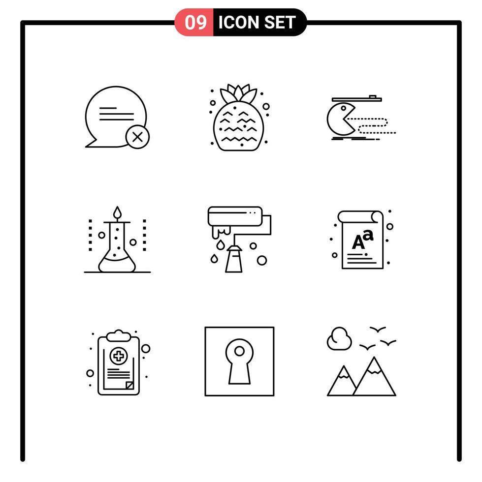 Pictogram Set of 9 Simple Outlines of science lab science character laboratory research pacman Editable Vector Design Elements