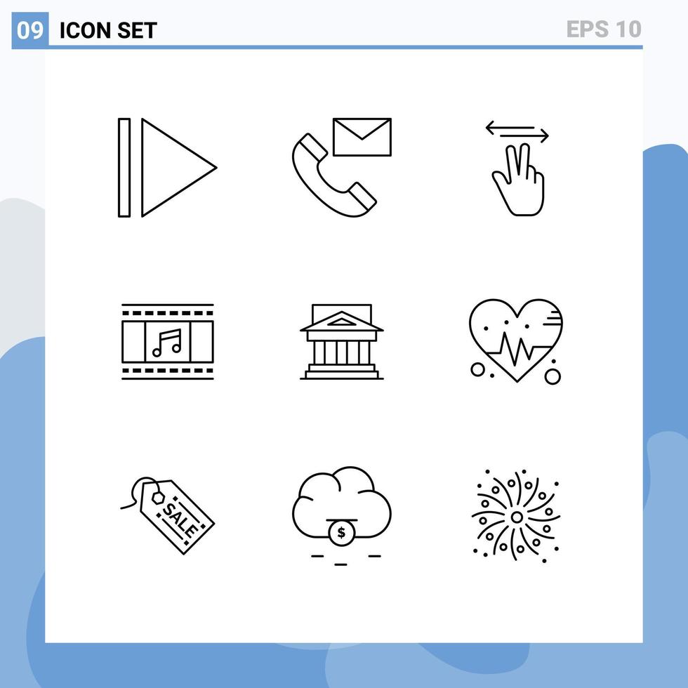 Pack of 9 creative Outlines of court architecture mobile bank film reel Editable Vector Design Elements