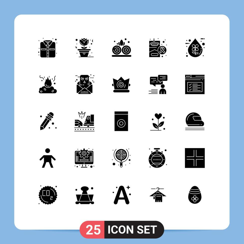 Pictogram Set of 25 Simple Solid Glyphs of liquid eco plant drop smoking Editable Vector Design Elements