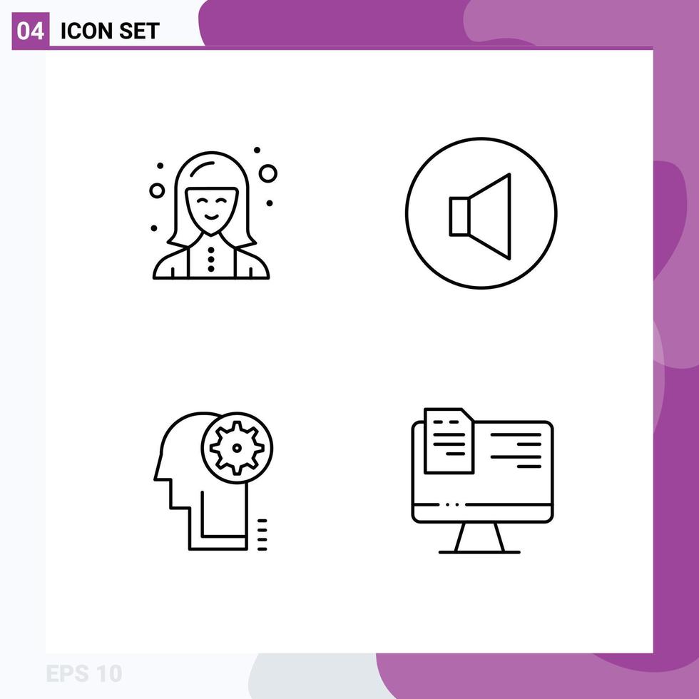 User Interface Pack of 4 Basic Filledline Flat Colors of digital cogwheel technician speaker head Editable Vector Design Elements