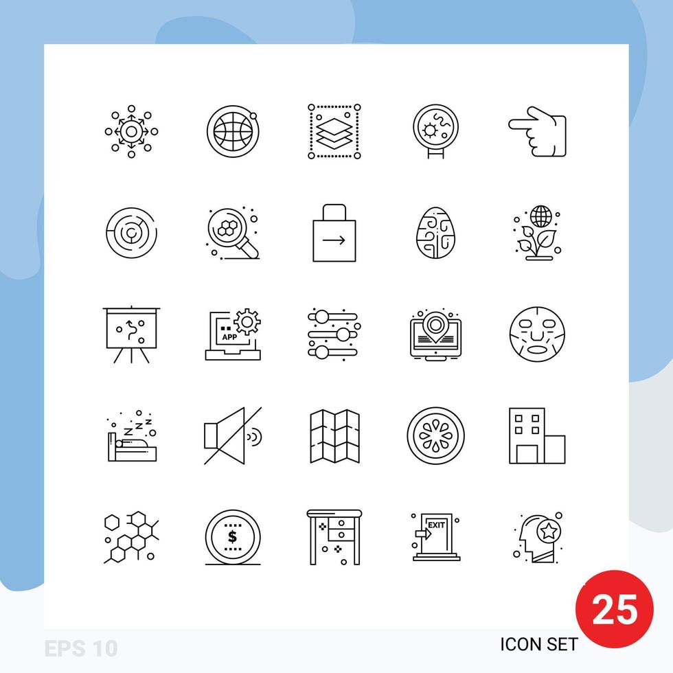 Universal Icon Symbols Group of 25 Modern Lines of forefinger search copy layers medical bacteria Editable Vector Design Elements